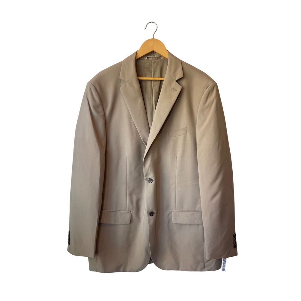 TravelSmith Mens Blazer Jacket Size 44L NWT Inner‎ Pockets Tan Khaki Two Button